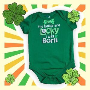 St Patrick's Day Baby Boy 3-6M Green Onesie 🍀Ladies are Lucky I was Born Tee